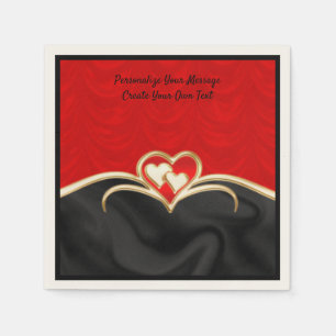 Elegant & Romantic Red Black Gold Hearts Napkin