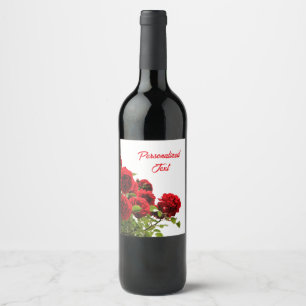 Elegant Romantic Red Rose Bouquet Monogram Wine Label