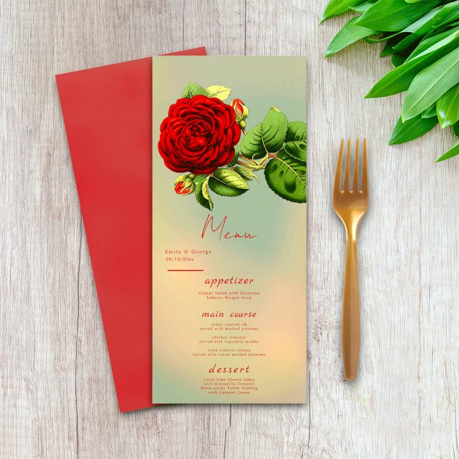 Elegant Romantic Red Rose Summer Floral Wedding Menu (Creator Uploaded)