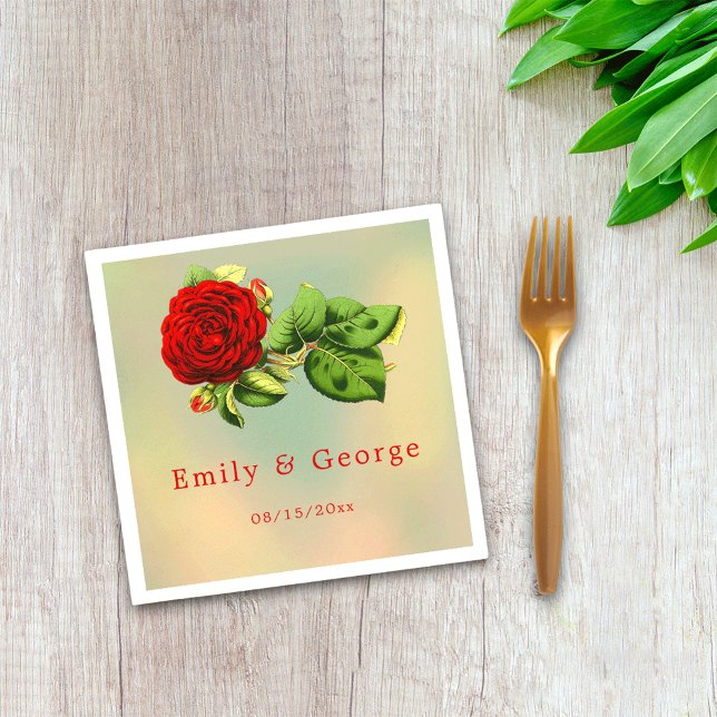 Elegant Romantic Red Rose Summer Floral Wedding Napkin (Creator Uploaded)