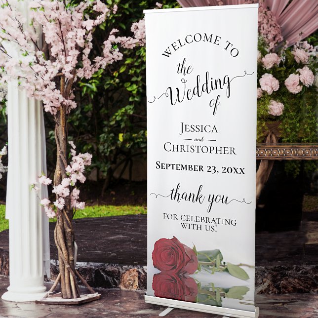Elegant Romantic Red Rose Wedding Welcome Retractable Banner (Creator Uploaded)