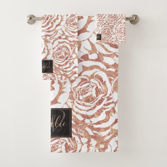 Elegant romantic rose gold roses pattern image bath towel set Zazzle