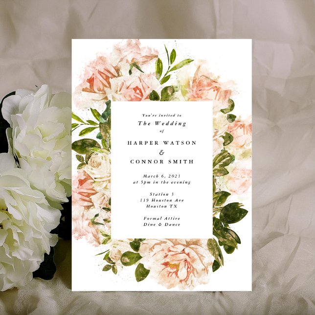 Elegant Romantic Rose Watercolor Wedding Invitation (Creator Uploaded)