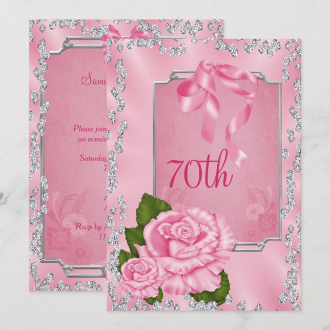 Elegant Romantic Roses & Bows 70th Invitation (Front/Back)