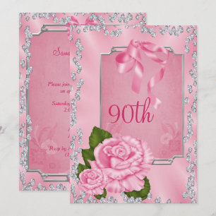 Elegant Romantic Roses & Bows 90th Invitation
