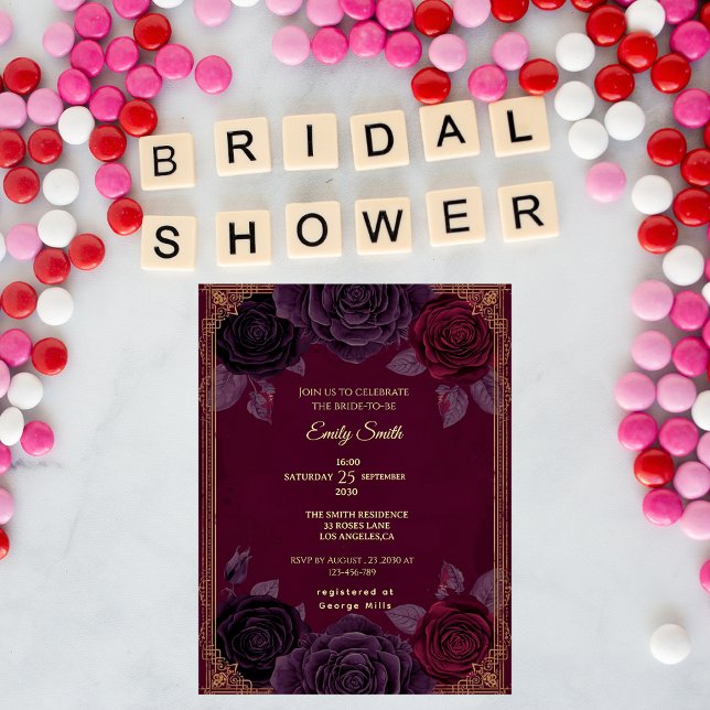 Elegant Romantic Roses Gothic Bridal Shower Invitation (Creator Uploaded)