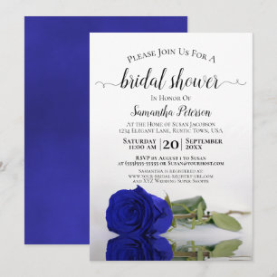Elegant Romantic Royal Blue Rose Bridal Shower Invitation