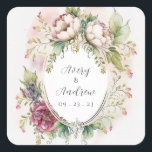 Elegant Romantic Rustic Floral Wedding Square Sticker<br><div class="desc">Elegant burgundy,  pink blush,  sage green floral romantic wreath. Use to decorate or to seal your bridal shower or wedding invitation sticker.  100% customer satisfaction with “Zazzle”</div>