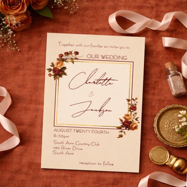 Elegant Romantic Rusty Rose Autumn Wedding Invitation (Creator Uploaded)