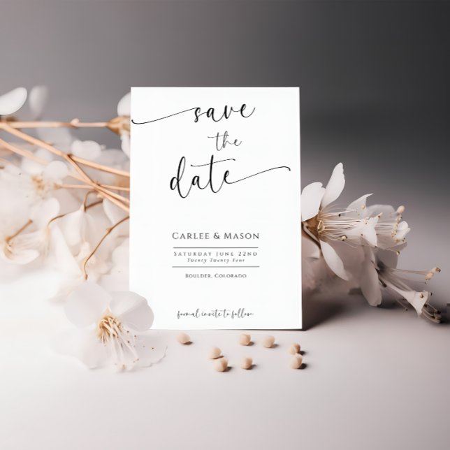 Elegant Romantic Script Black and White Wedding Save The Date (Creator Uploaded)