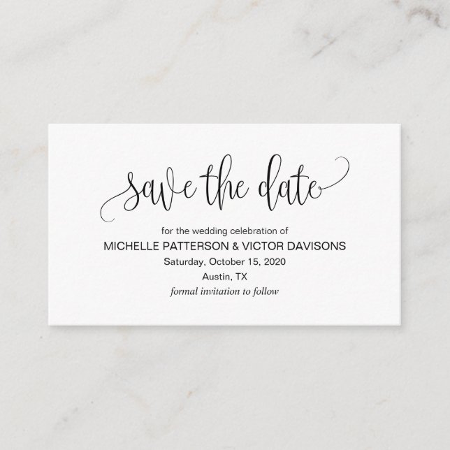 Elegant Romantic Script, Black,, Save the date Enclosure Card (Front)