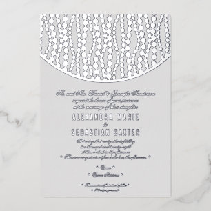 Elegant Romantic Script Grey Pearls Wedding Silver