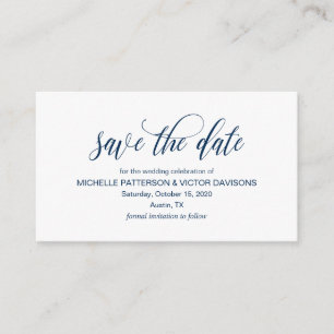 Elegant Romantic Script, Navy Blue,, Save the date Enclosure Card