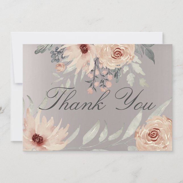 Elegant Romantic Silver Coral Floral Photo Wedding Thank You Card (Front)