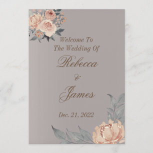 Elegant Romantic Silver Coral Floral Wedding Programme