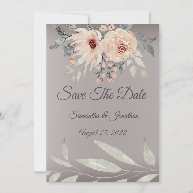 Elegant Romantic Silver Pink Floral Save the Date Invitation (Front)