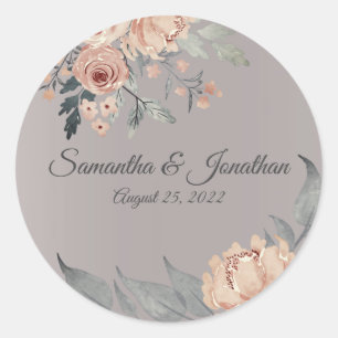Elegant Romantic Silver Pink Floral Wedding Classic Round Sticker