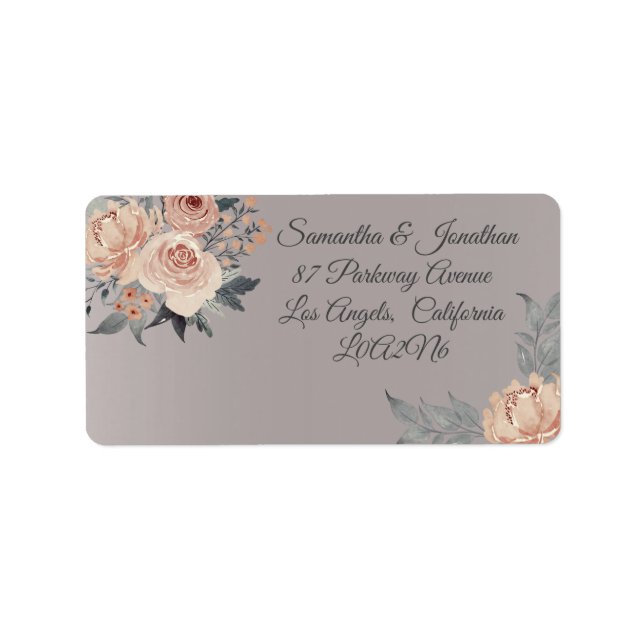 Elegant Romantic Silver Pink Floral Wedding Return Label (Front)