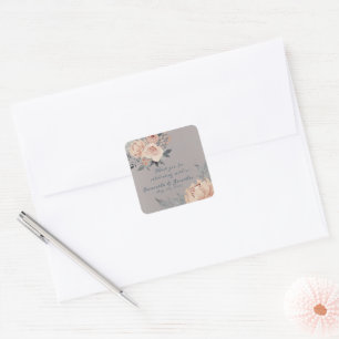 Elegant Romantic Silver Pink Floral Wedding Square Sticker