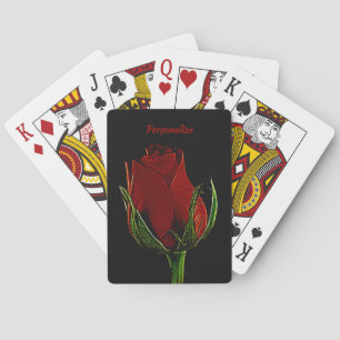 Elegant & Romantic Single Red Rose Personalised Playing Cards