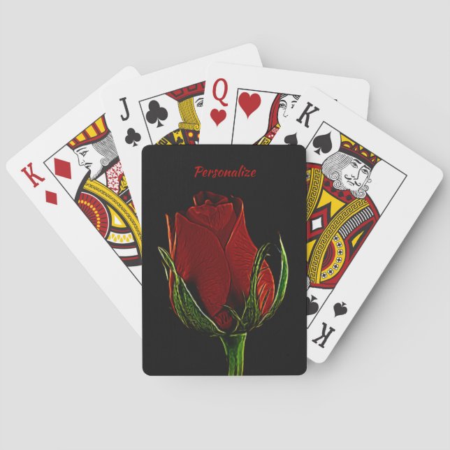 Elegant & Romantic Single Red Rose Personalised Playing Cards (Back)