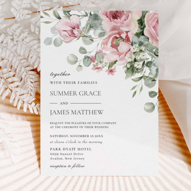 Elegant Romantic Soft Blush Pink Floral Wedding Invitation (Creator Uploaded)