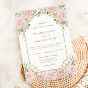 Elegant Romantic Soft Blush Roses Floral Wedding Invitation