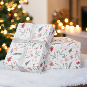 Elegant romantic Soft Watercolor Floral Christmas Wrapping Paper
