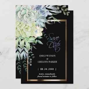 Elegant Romantic Succulents Floral Gold Save The Date