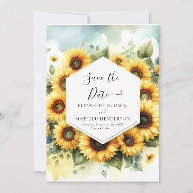 Elegant Romantic Sunflower Wedding Save The Date (Front)