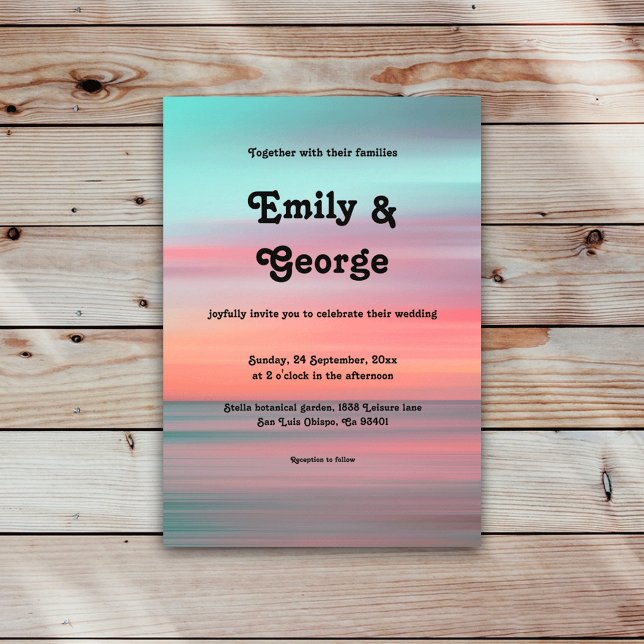 Elegant Romantic Sunset  Blue Sky Beach Wedding Invitation (Creator Uploaded)