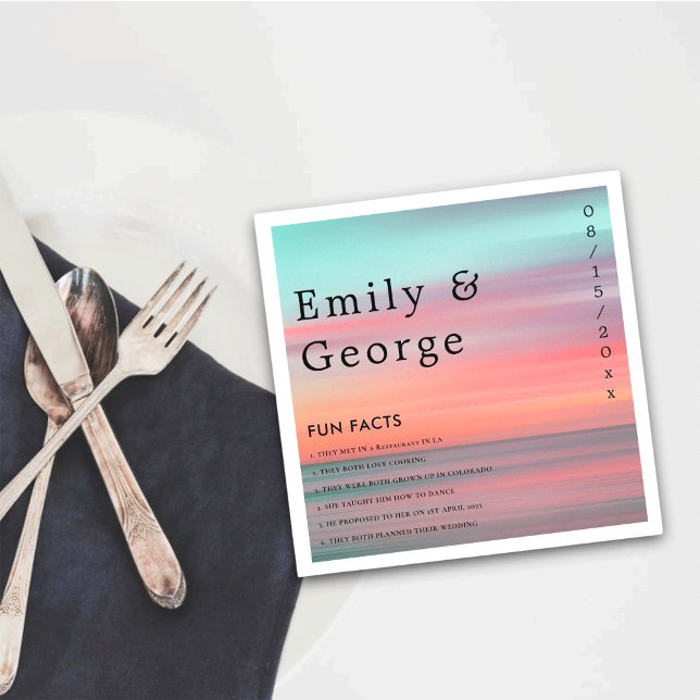 Elegant Romantic Sunset  Blue Sky Beach Wedding Napkin (Creator Uploaded)