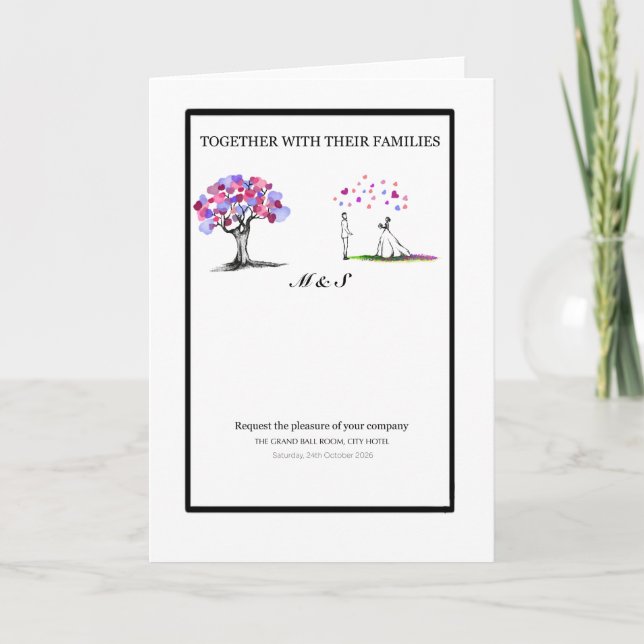 Elegant Romantic Tree & Couple Initial Wedding Inv Invitation (Front)