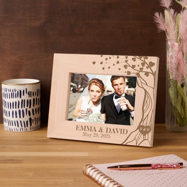 Elegant  Romantic Tree Heart Wedding for Couple  Etched Frames ( Couple anniversary newlyweds monogrammed heart create your own keepsake valentine's day gift ideas )