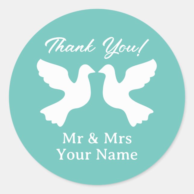 Elegant romantic turtle doves wedding thank you classic round sticker (Front)