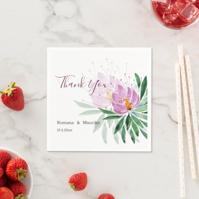 Elegant Romantic Violet Lotus Watercolor Art Napkin (Insitu)
