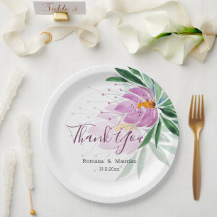 Elegant Romantic Violet Lotus Watercolor Art Paper Plate