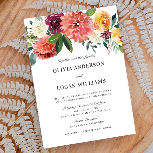 Elegant Romantic Watercolor Floral Bouquet Wedding Invitation (Creator Uploaded)
