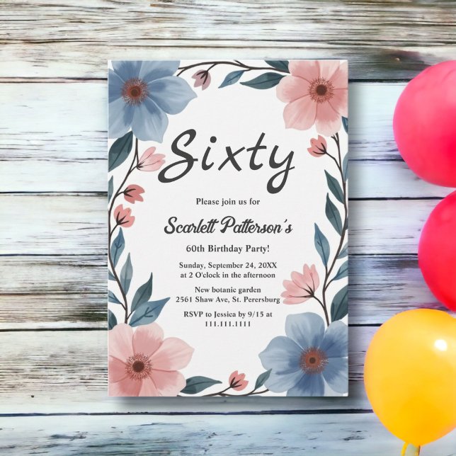 Elegant Romantic Watercolor Floral Summer Birthday Invitation (Creator Uploaded)
