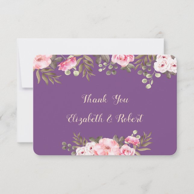 Elegant Romantic Watercolor Floral Thank You Card (Front)