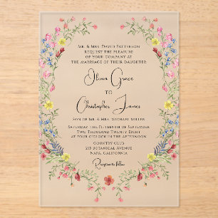 Elegant Romantic Watercolor Floral Wedding Acrylic Invitations