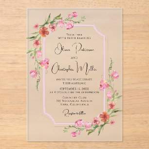 Elegant Romantic Watercolor Floral Wedding Acrylic Invitations