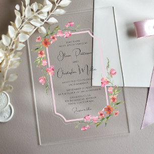 Elegant Romantic Watercolor Floral Wedding Acrylic Invitations