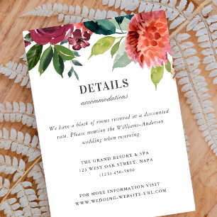 Elegant Romantic Watercolor Floral Wedding Details Enclosure Card
