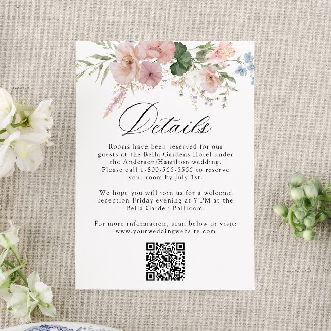 Elegant Romantic Watercolor Floral Wedding Details Enclosure Card (Creator Uploaded)