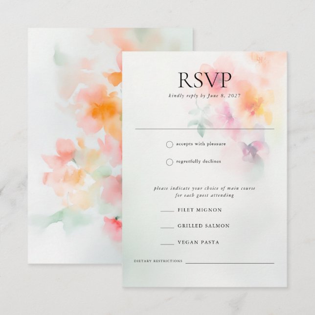 Elegant Romantic Watercolor Floral Wedding Reply RSVP Card (Front/Back)