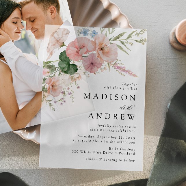 Elegant Romantic Watercolor Floral Wedding Vellum Invitations (Creator Uploaded)