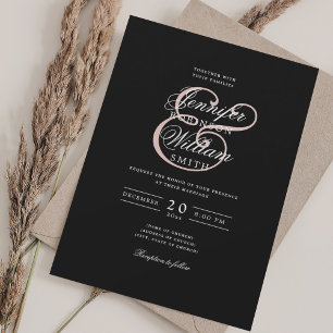 Elegant Romantic Wedding Classic Black Blush  Invitation