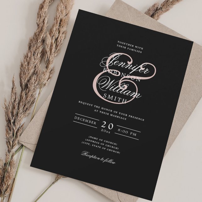 Elegant Romantic Wedding Classic Black Blush  Invitation (Elegant Romantic Wedding Classic Black Blush Invitation)