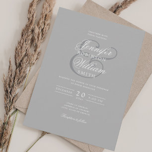 Elegant Romantic Wedding Classic Dusty Grey Grey Invitation
